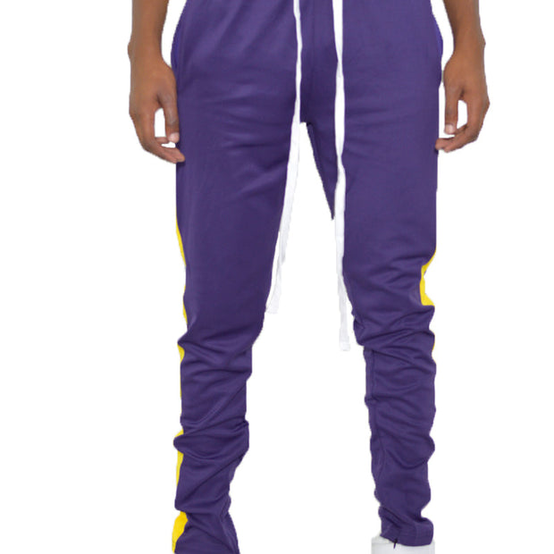 Men's Purple Jogger Pants with Eye-Catching Yellow Side Stripes for Style and Comfort