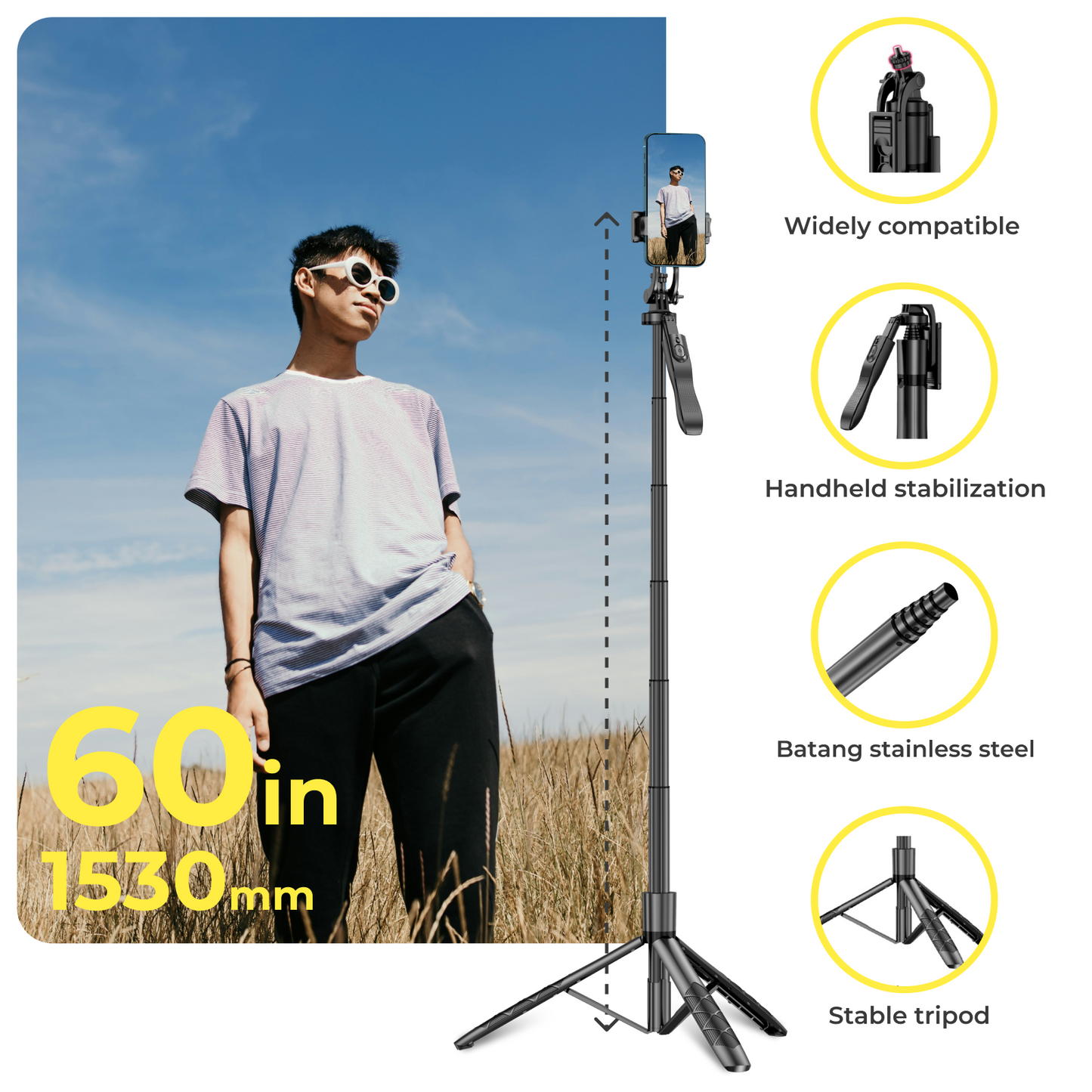 62-Inch Adjustable Phone Tripod