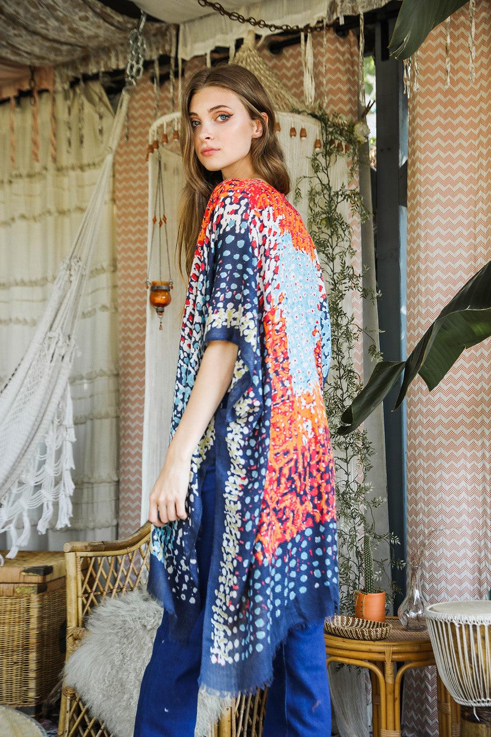 Colorful Frayed Kimono