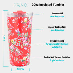 DRINCO® Seattle 20oz Insulated Tumbler Leakproof w/straw-Peony Floral