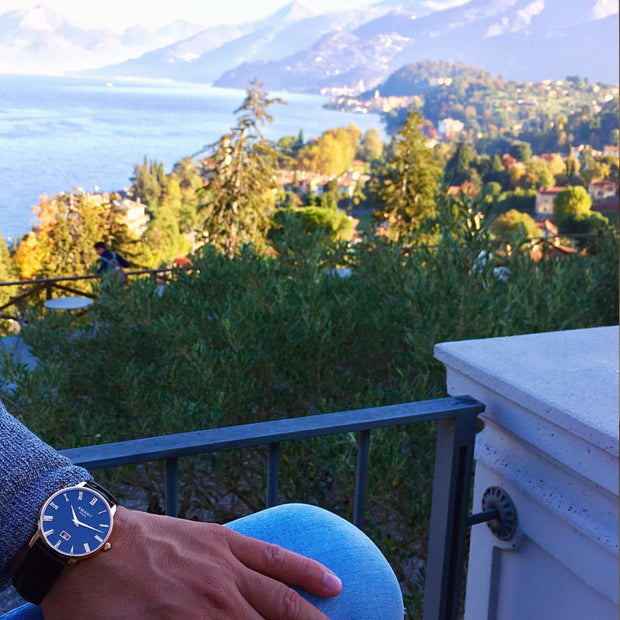AMANT PARIS Blue Roman Numeral Dial Leather Strap Watch