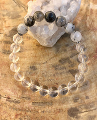 Bracelet extensible en tourmaline noire et cristal de quartz ! Véritables cristaux !