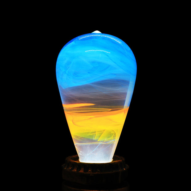 LED Light Bulb Lamp with Wooden Base - Colorful Sunset Design