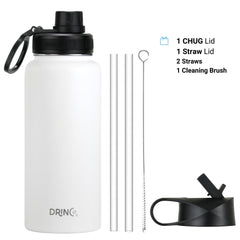 DRINCO® 32oz Stainless Steel Water Bottle-US Flag Color-Artic White