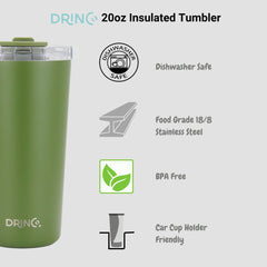 DRINCO® Seattle 20oz Insulated Tumbler Spill Proof Lid w/straw-Forest