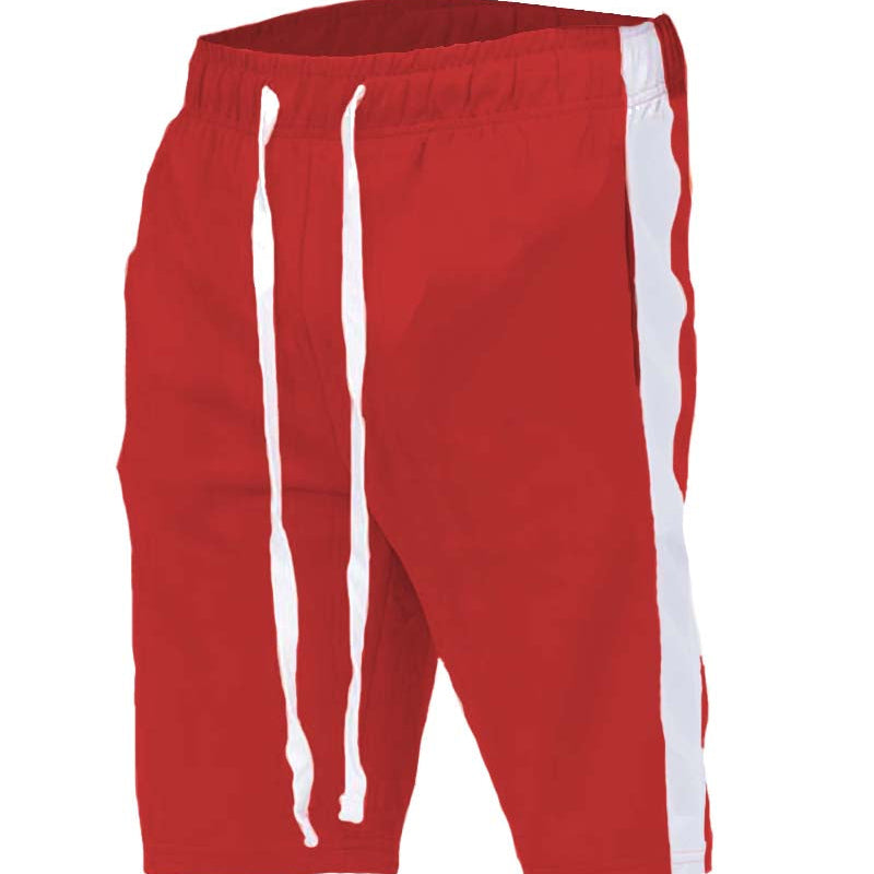 Men’s Athletic Shorts – Red Drawstring Shorts with Side Stripe