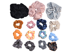 Chic Assorted Designer Hair Scrunchies 15-Pack - Trendy Patterns