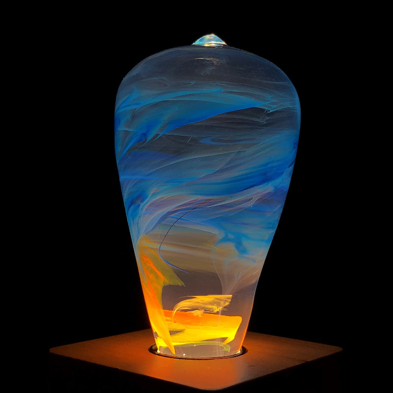 LED Light Bulb Lamp with Wooden Base - Colorful Sunset Design