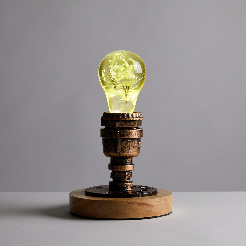 EP LIGHT Floral Resin LED Decorative Bulb Lamp with Wooden Base