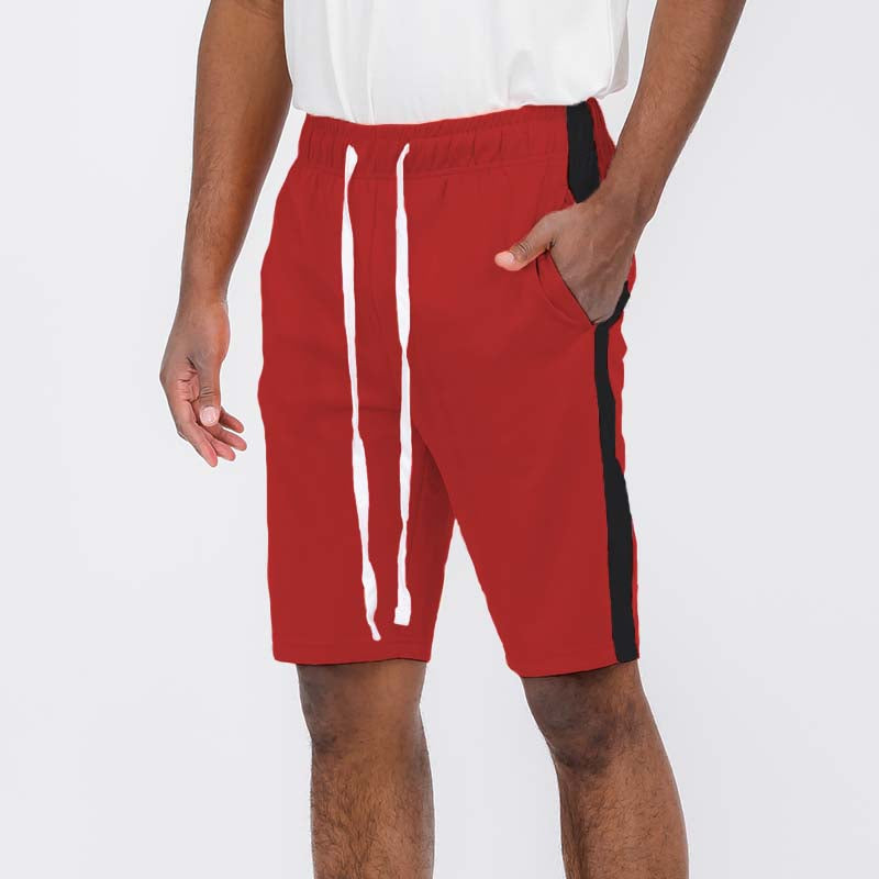 Red Athletic Shorts with Black Side Stripes & White Drawstring
