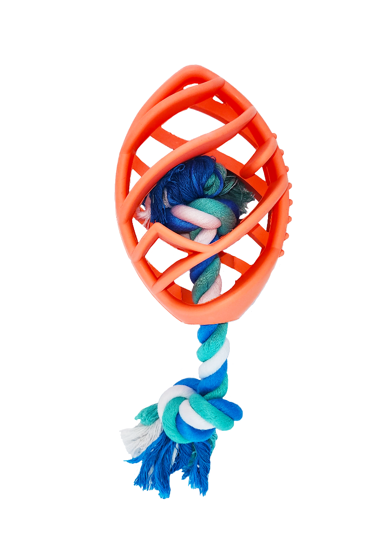 Jouet à mâcher en caoutchouc pour chien en forme de ballon de football avec corde à tirer