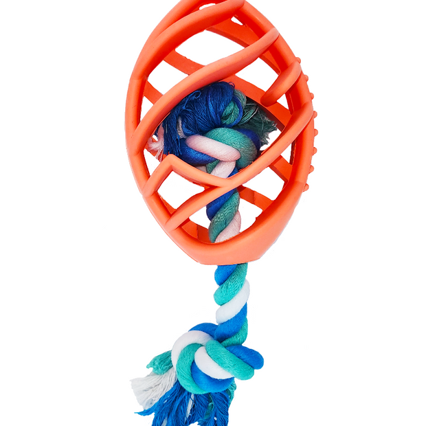 Jouet à mâcher en caoutchouc pour chien en forme de ballon de football avec corde à tirer