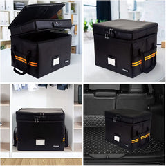 Fireproof Document Box with Lock, 2 Layer Multi-Pockets