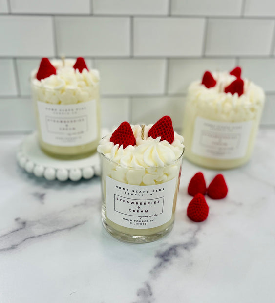 Bougie en cire de soja/fraises et crème 11 oz ou 18 oz