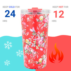 DRINCO® Seattle 20oz Insulated Tumbler Leakproof w/straw-Peony Floral