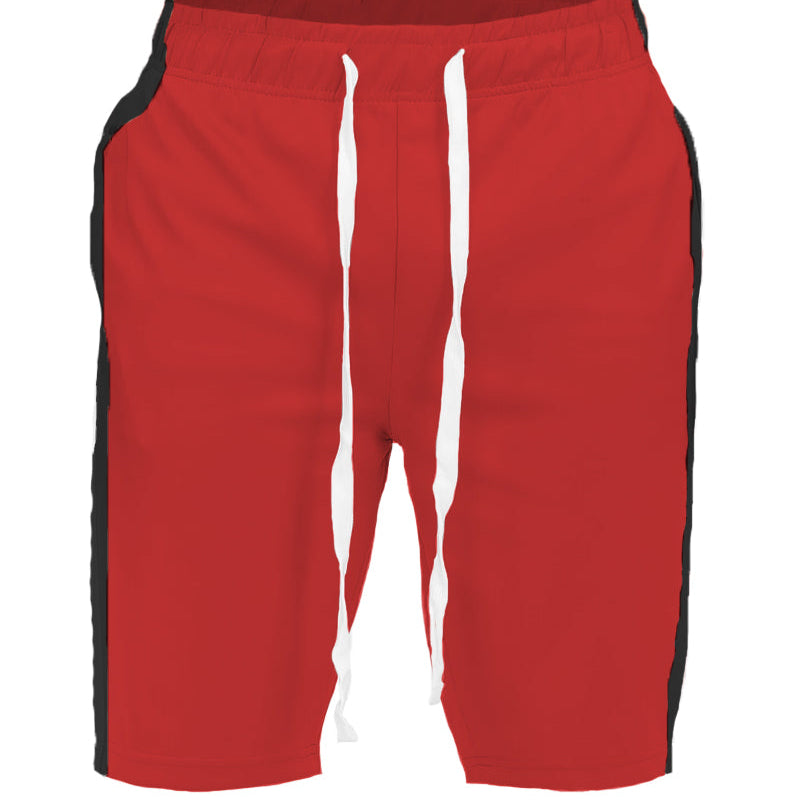 Red Athletic Shorts with Black Side Stripes & White Drawstring