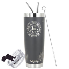 DRINCO® 20oz Insulated Tumbler Spill Proof Lid 2 Straws-Black-Xmas