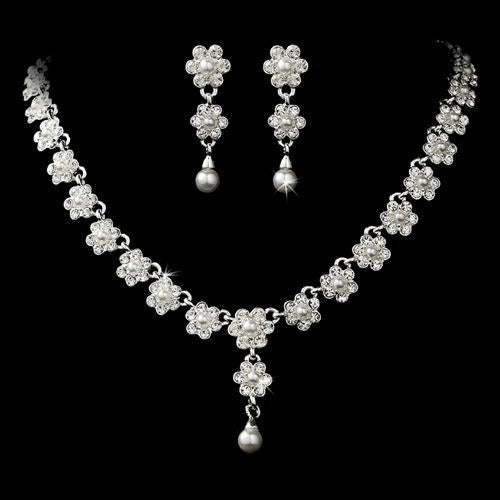 Bridal Pearl Rhinestone Jewelry Set