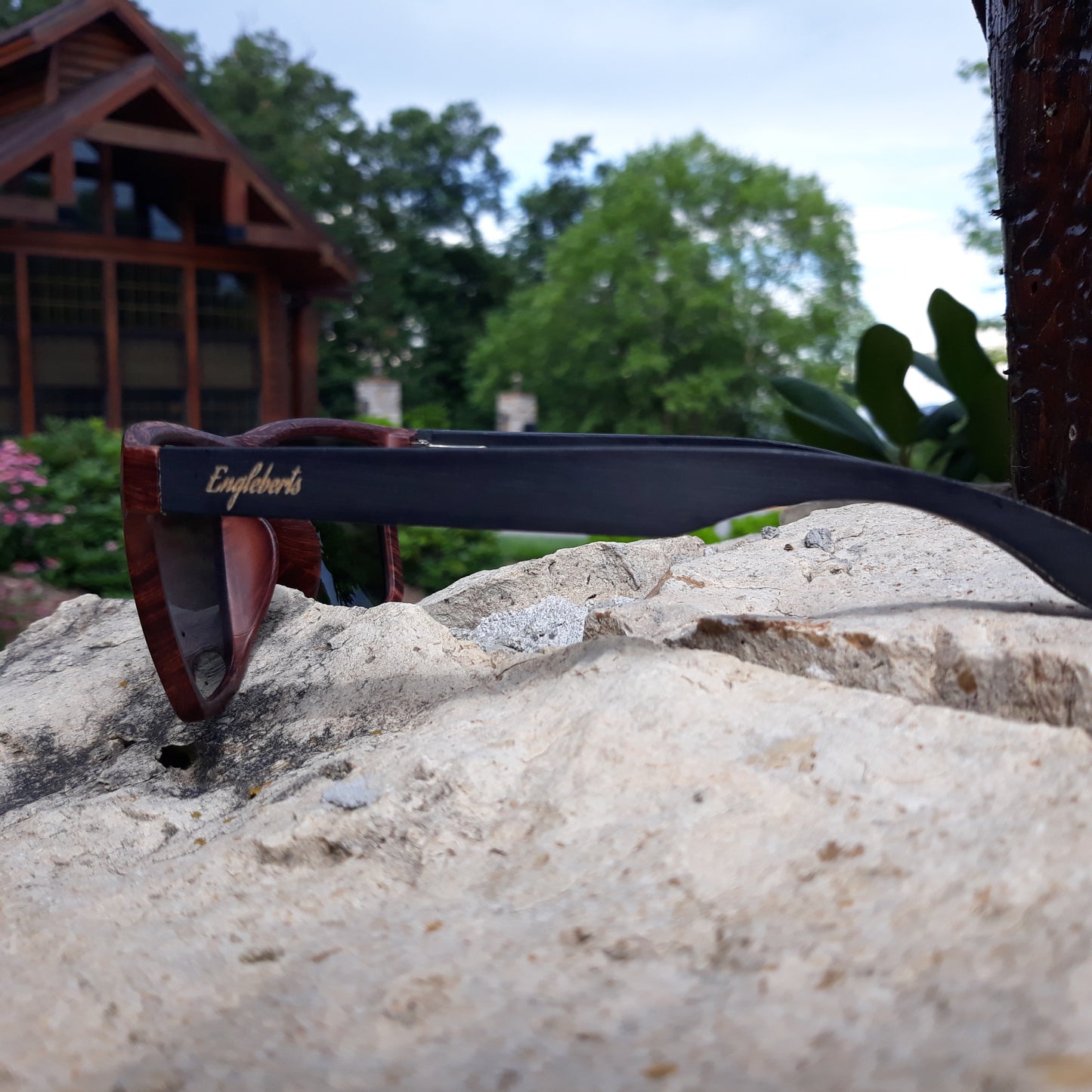 Oak Colored Frames, Bamboo Sunglasses, Blue Polarized Lenses