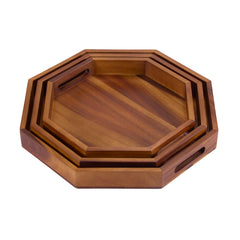 Set of 3 Octagon Serving Trays - Solid Bottom