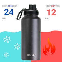 DRINCO® 32oz Stainless Steel Water Bottle-US Flag Color-Black