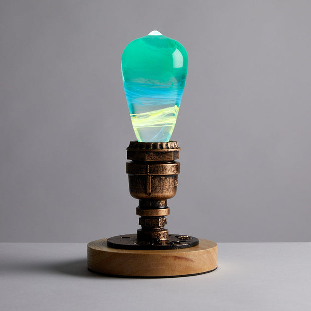 C.P.LIGHT Teardrop Glass Accent Lamp with Wooden Base