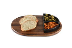 Charcuterie/ Serving Tray w/ 2 black triangular ceramic bowls