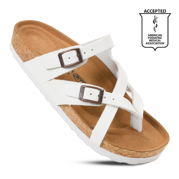 Aerothotic White Split Toe Sandals with Double Adjustable Buckle Closure