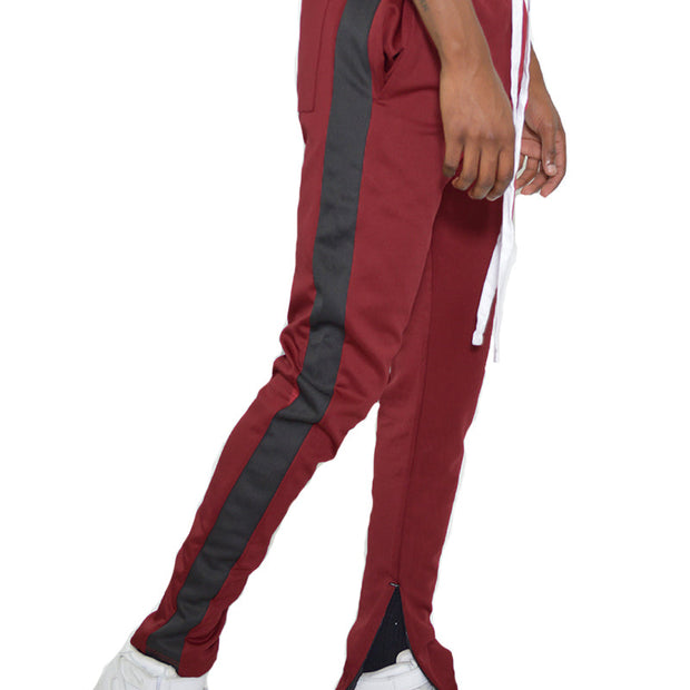 Men’s Track Pants – Maroon Athletic Joggers with Side Stripe