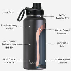 DRINCO® 32oz Stainless Steel Water Bottle-US Flag Color-Black