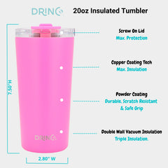 DRINCO® Seattle 20oz Insulated Tumbler Spill Proof Lid w/straw-Pink