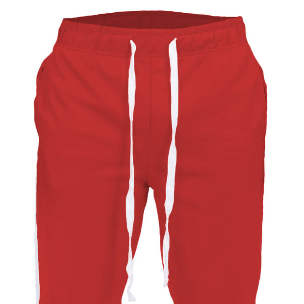 Men’s Athletic Shorts – Red Drawstring Shorts with Side Stripe