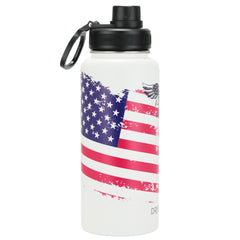 DRINCO® 32oz Stainless Steel Water Bottle-US Flag Color-Artic White