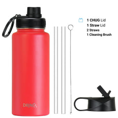 DRINCO® 32oz Stainless Steel Water Bottle - USA Flag-Barn Red