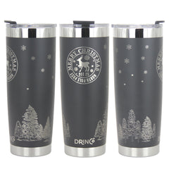 DRINCO® 20oz Insulated Tumbler Spill Proof Lid 2 Straws-Black-Xmas