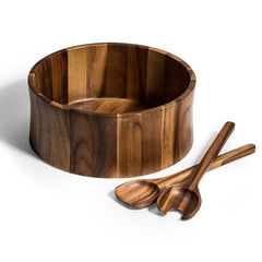 Acacia Wood Salad Bowl with Servers   12" x 5"