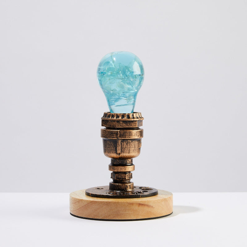 LED Light Bulb Lamp with Wooden Base - Unique Decorative Home Lighting