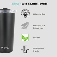 DRINCO® Seattle 20oz Insulated Tumbler Spill Proof Lid w/straw-Black