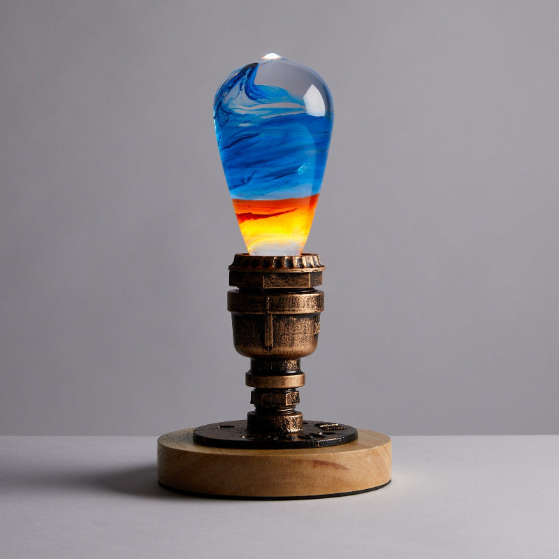 LED Light Bulb Lamp with Wooden Base - Colorful Sunset Design