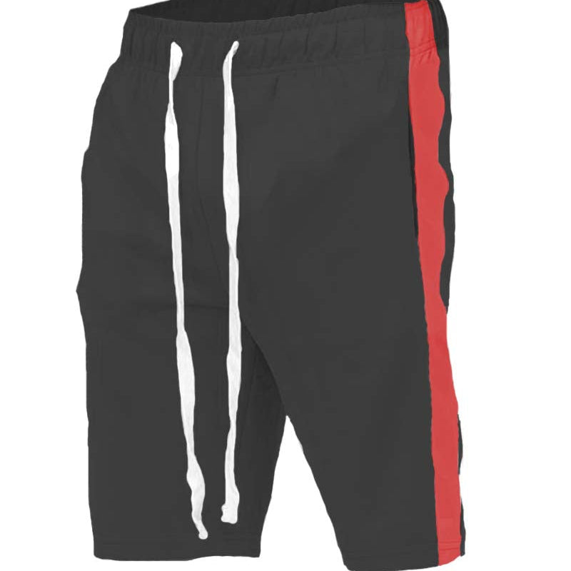 Men’s Athletic Shorts – Black Drawstring Shorts with Red Side Stripe