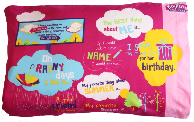 Funda de almohada para la hora del cuento. 20 frases e imágenes para empezar. Rosa. 