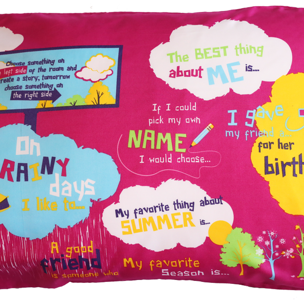Funda de almohada para la hora del cuento. 20 frases e imágenes para empezar. Rosa. 