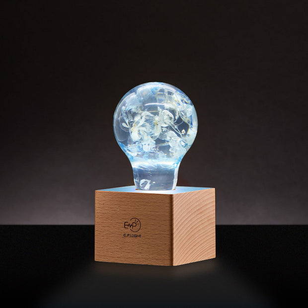 LED Light Bulb Lamp with Wooden Base - Unique Decorative Home Lighting