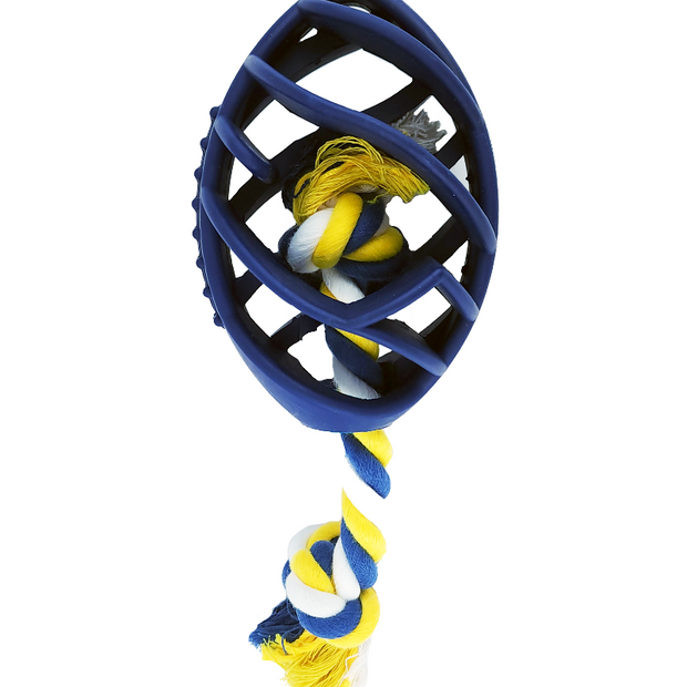 Jouet à mâcher en caoutchouc pour chien en forme de ballon de football avec corde à tirer