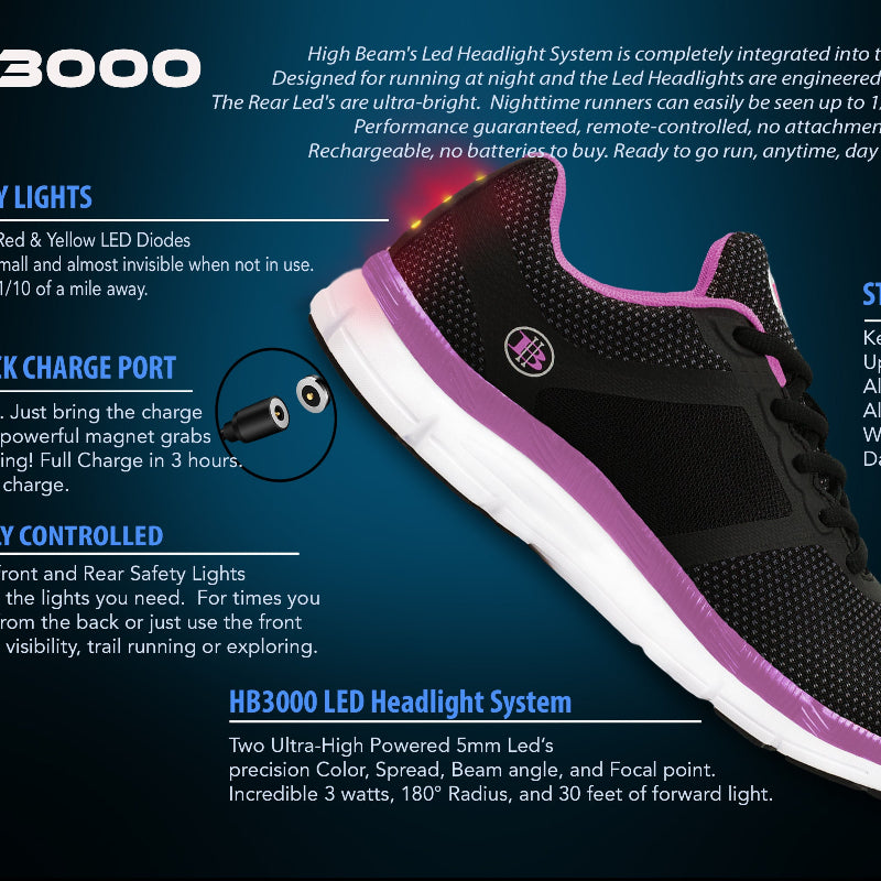 High Beam HB3000 Women's Night Runner Shoes with Built-In Safety LED Lights