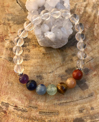 Bracelet extensible en quartz cristal et chakras ! Pierres naturelles faites à la main !