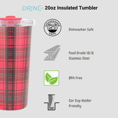 DRINCO® Seattle 20oz Insulated Tumbler Leakproof w/straw-Tartan Plaid