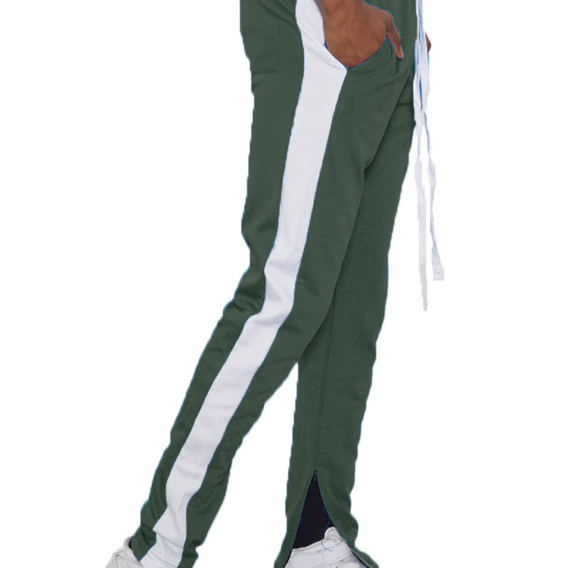 Men's Green Jogger Pants with White Side Stripes