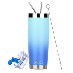 DRINCO® 20oz Insulated Tumbler Spill Proof Lid 2 Straws(SkyBlue)