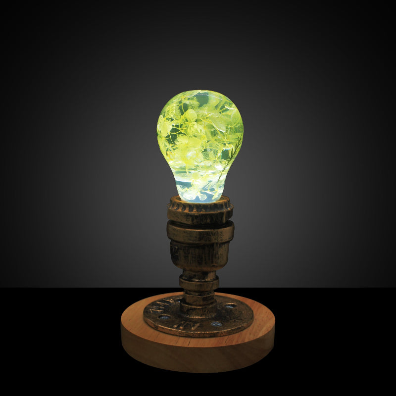 EP LIGHT Floral Resin LED Decorative Bulb Lamp with Wooden Base